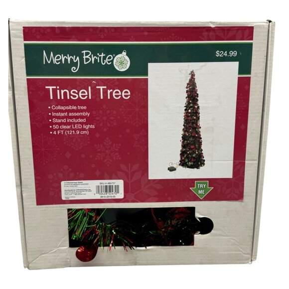 Merry Brite Tinsel tree collapsible stand included 50 led lights READ - Picture 1 of 8